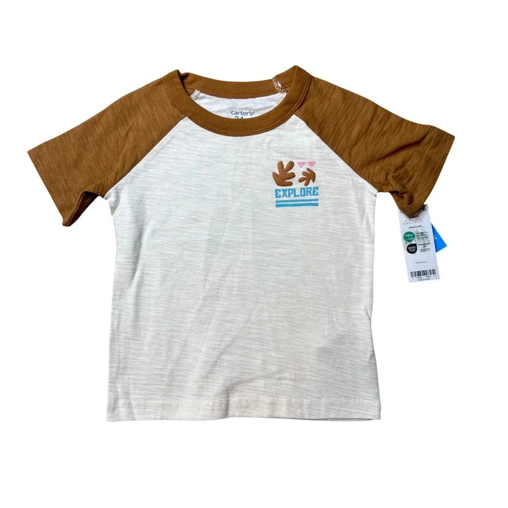 Carter's T-Shirt Kids 24M White Seek Go Adventure‎ Raglan Slub Cotton 1S577210
